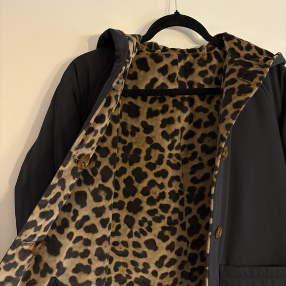 Jane Post Women L Black Leopard Button Front Long Reversible Hooded Coat NWT - Picture 11 of 14